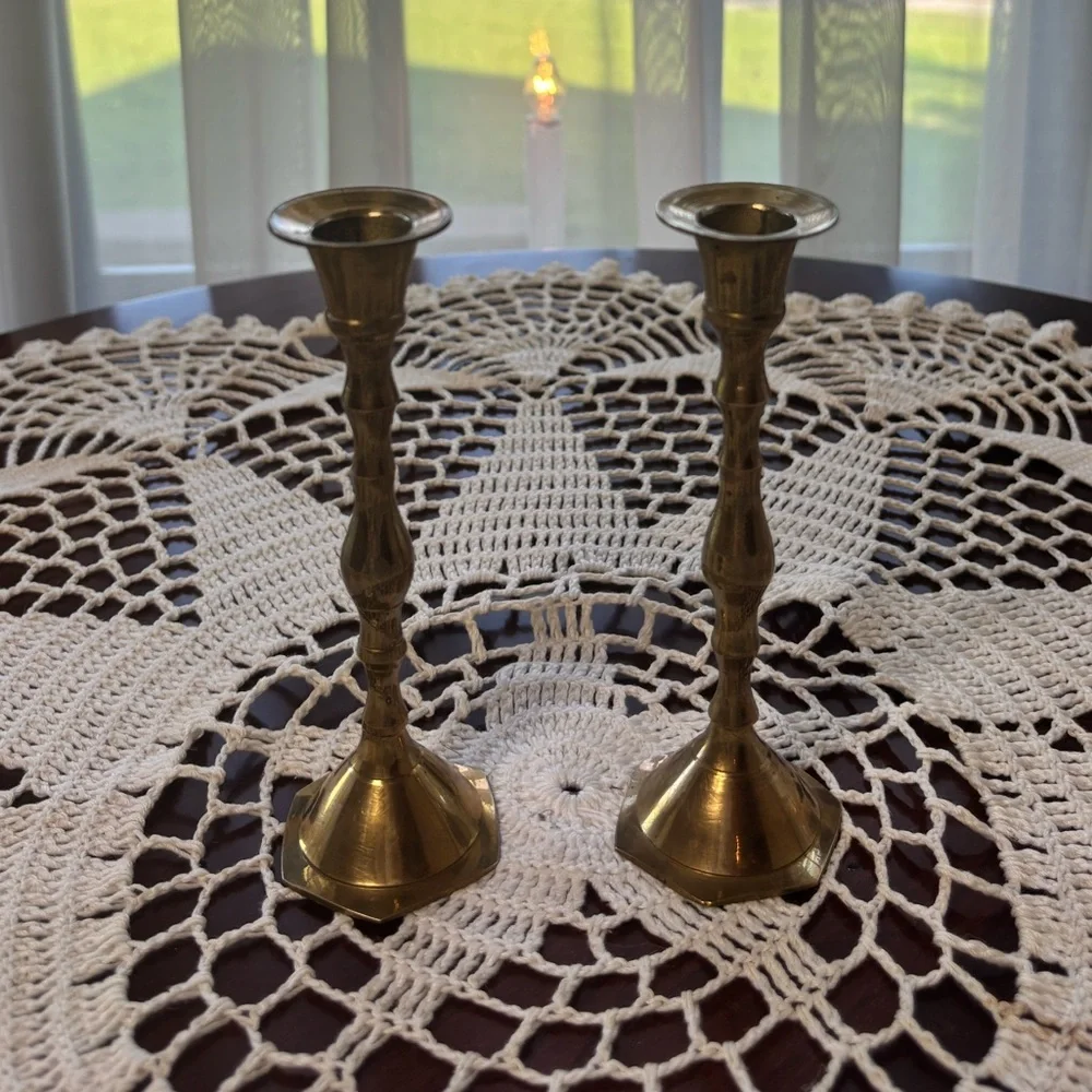Brass Candle Holders Elegant Gold Vintage MCM Antique Boho Cottage Home Decor